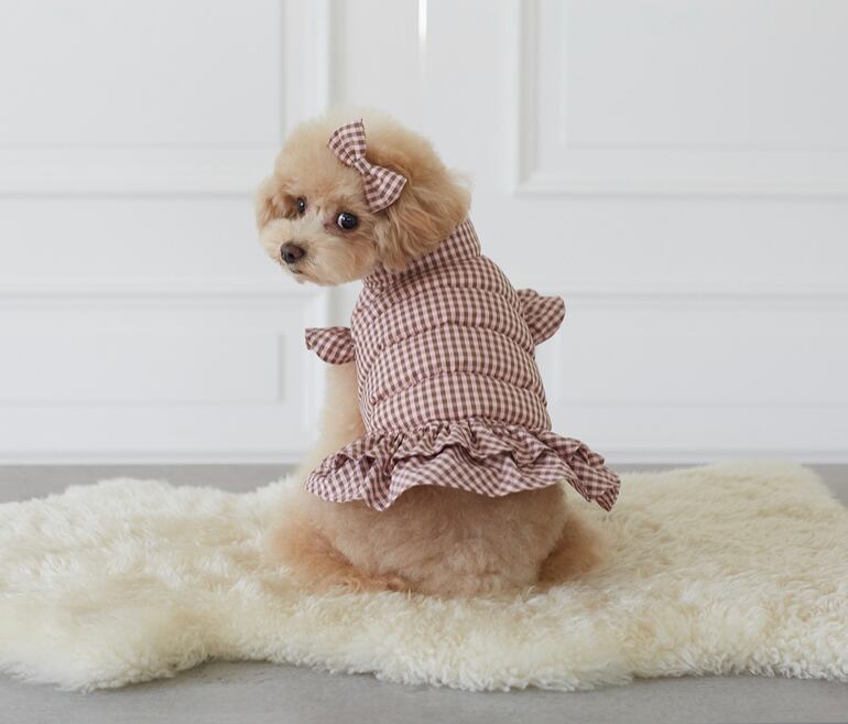 即納 Gingham check dawn dress ココナッツピンク