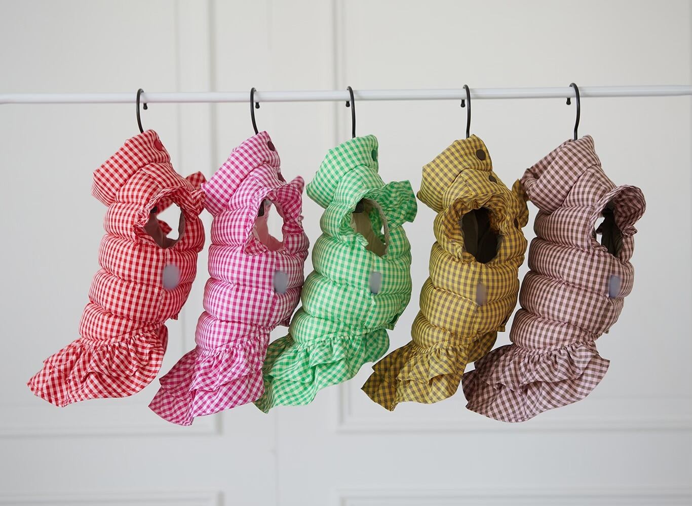 即納 Gingham check dawn dress ココナッツピンク