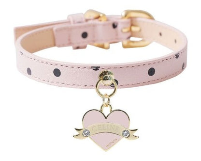 Bloom Collar × In My Heart Pendant【迷子札】 ポルカドット ピンク