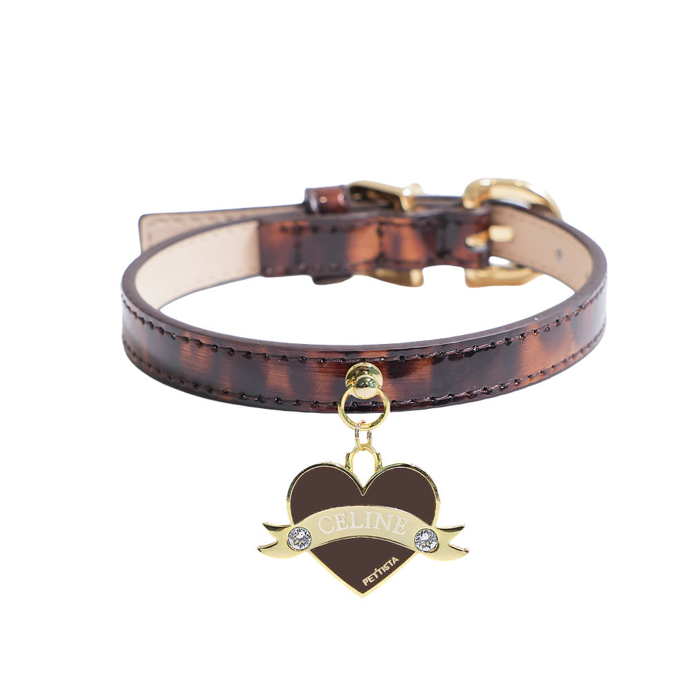 予約 Leopard Patent Collar × Pendant【迷子札】