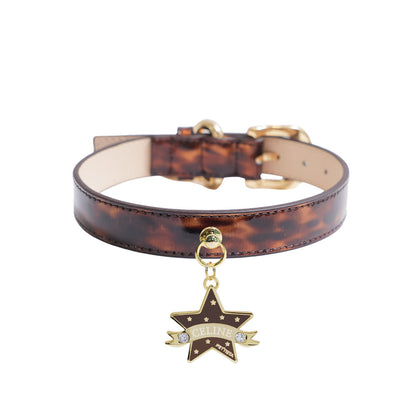 予約 Leopard Patent Collar × Pendant【迷子札】