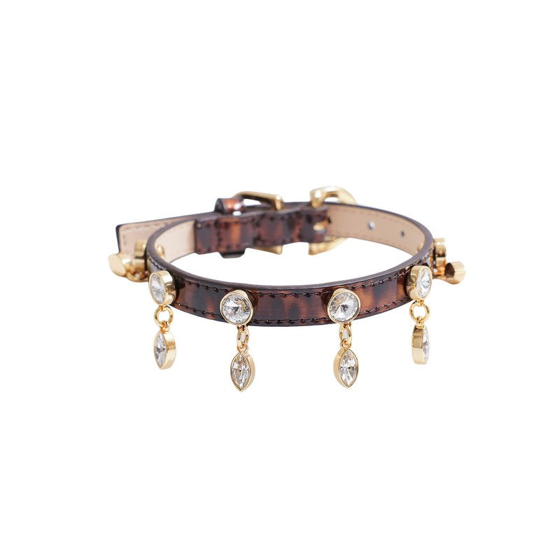 予約 Leopard Patent Swarovski Collar【迷子札】