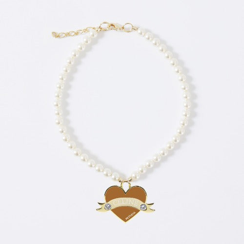 予約 In My Heart Swarovski Necklace【迷子札】キャメル