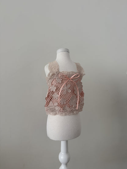 【PRE-ORDER】Pink Leather Mesh Top