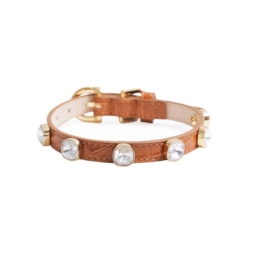 予約 Bloom Swarovski Collar【迷子札】クロコキャメル