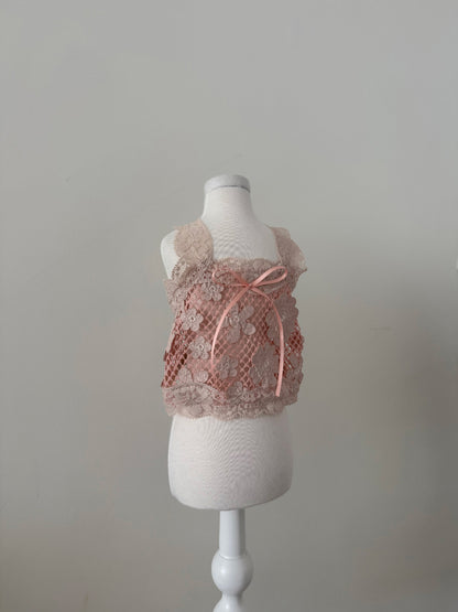 【PRE-ORDER】Pink Leather Mesh Top