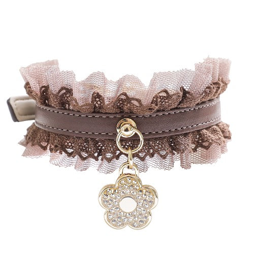 予約 Sherbet Lace Collar × Blooming Nametag【迷子札】ブラウン