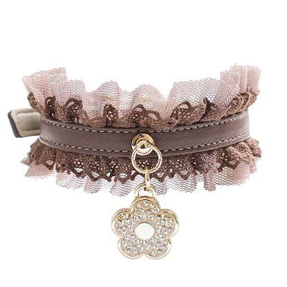 予約 Sherbet Lace Collar × Blooming Nametag【迷子札】ブラウン