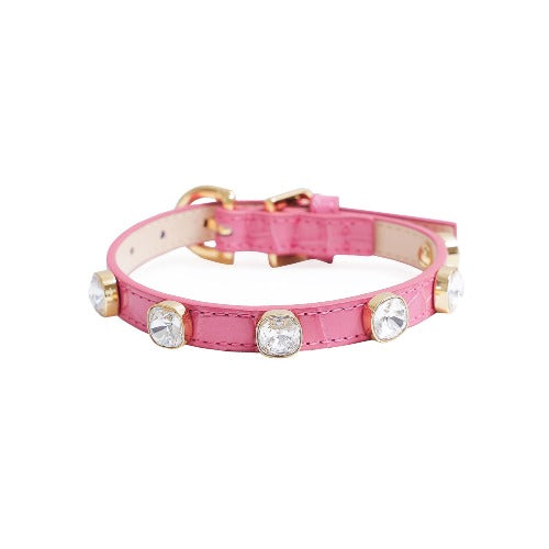 予約 Bloom Swarovski Collar【迷子札】クロコピンク