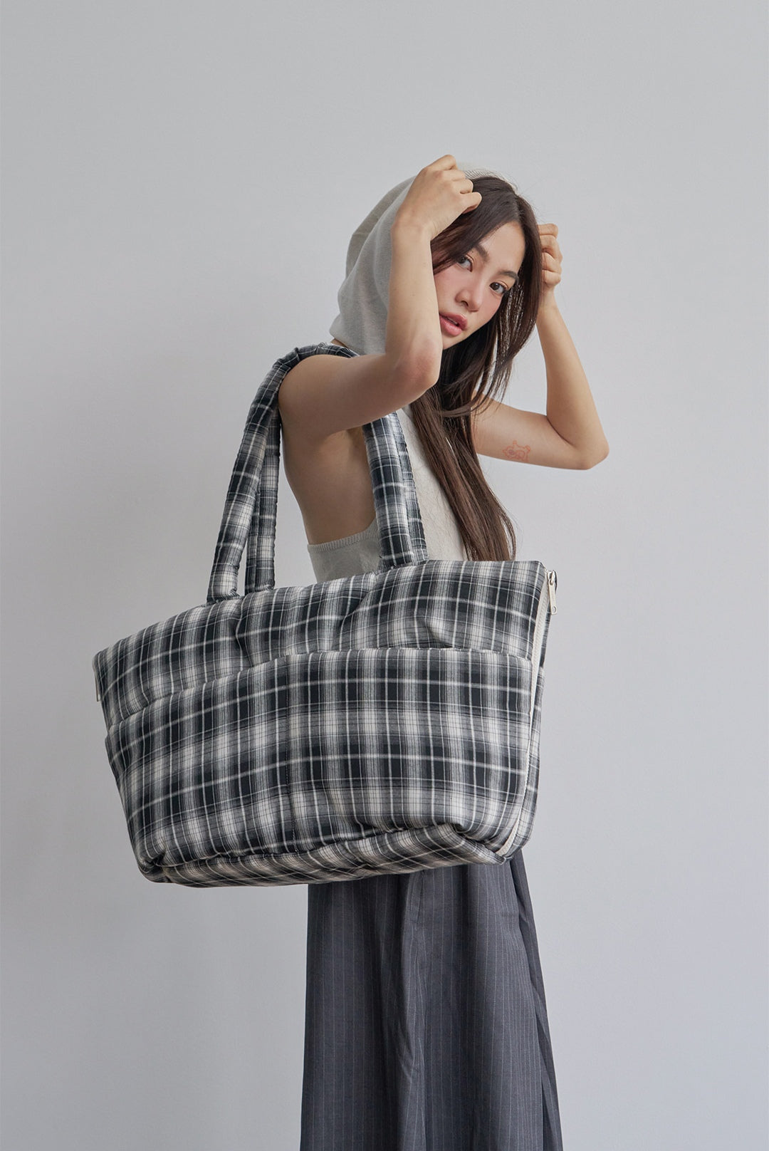 Wide Bag タータンブラック