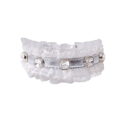 予約 Sherbet Lace Swarovski Collar【迷子札】シルバー