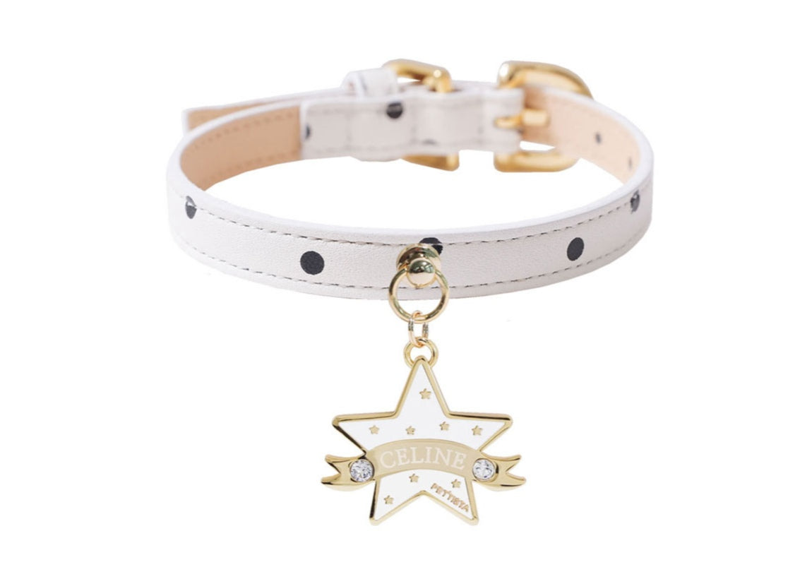 Bloom Collar × You Are My Star Pendant【迷子札】 ポルカドット ホワイト