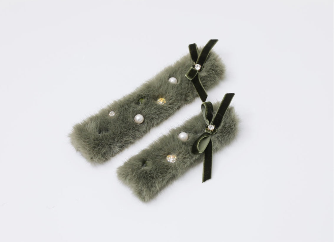 一部即納 Eco Fur Pompom カーキ